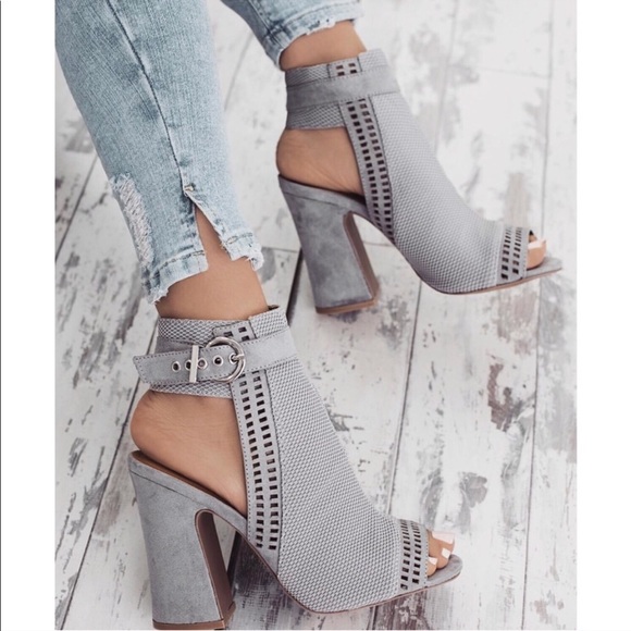 Shoes - Grey Peep Toe Booties